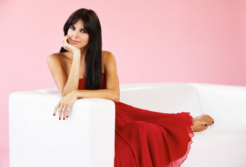 Woman in Red Dress — Calm, Photograph, White Couch