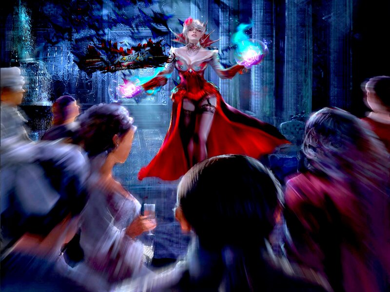 Woman in Red Dress Casting Spell