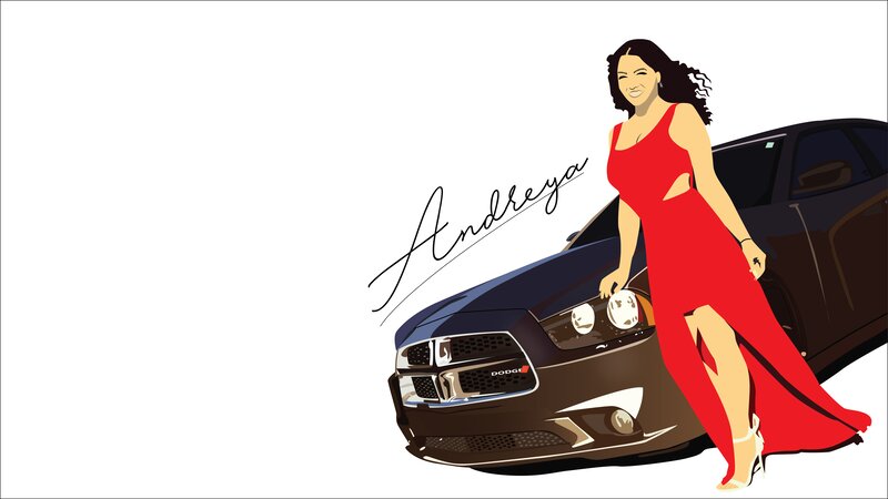 Woman in Red Dress — Confident, Illustration, Car