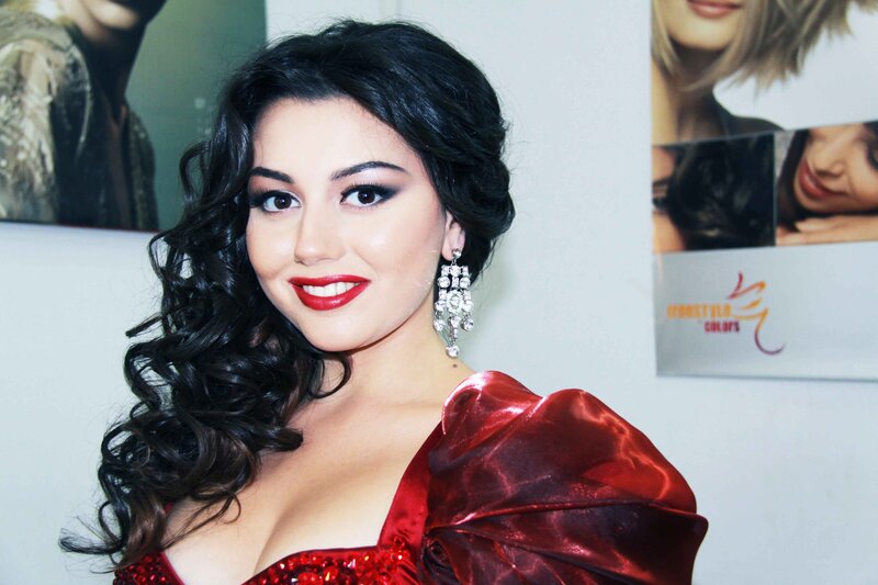 Woman in Red Dress — Confident, Photograph, Earrings, Makeup, Hair