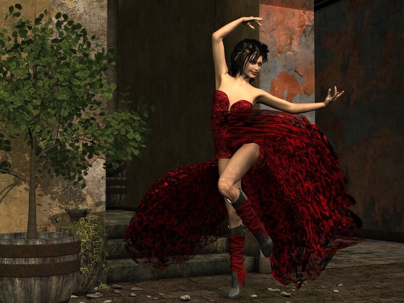 woman in red dress dancing
