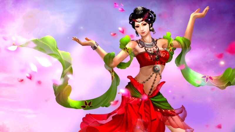 Woman in Red Dress Dancing — Dynamic, Digital Art