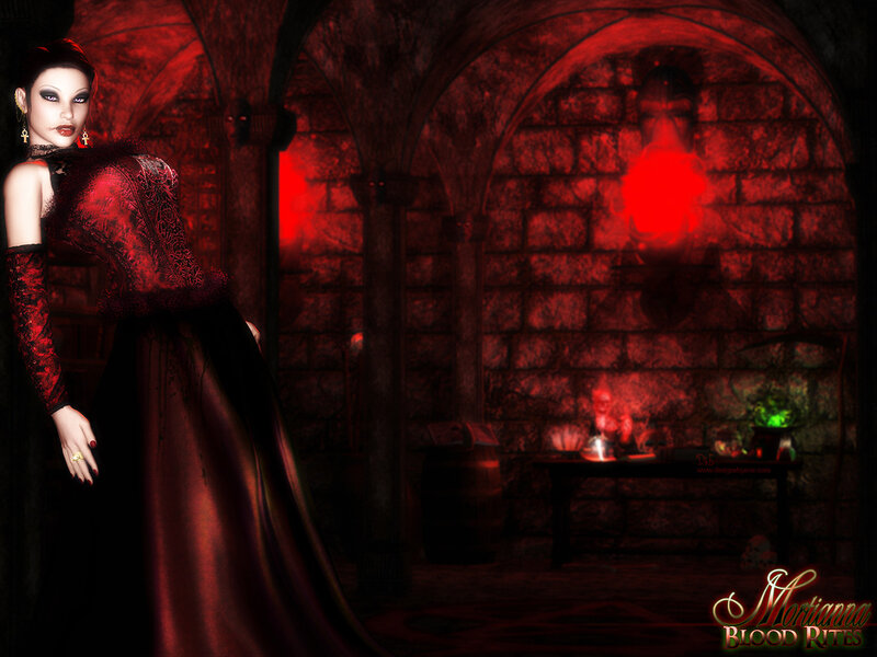 Woman in Red Dress — Dark, Night, 3d Render