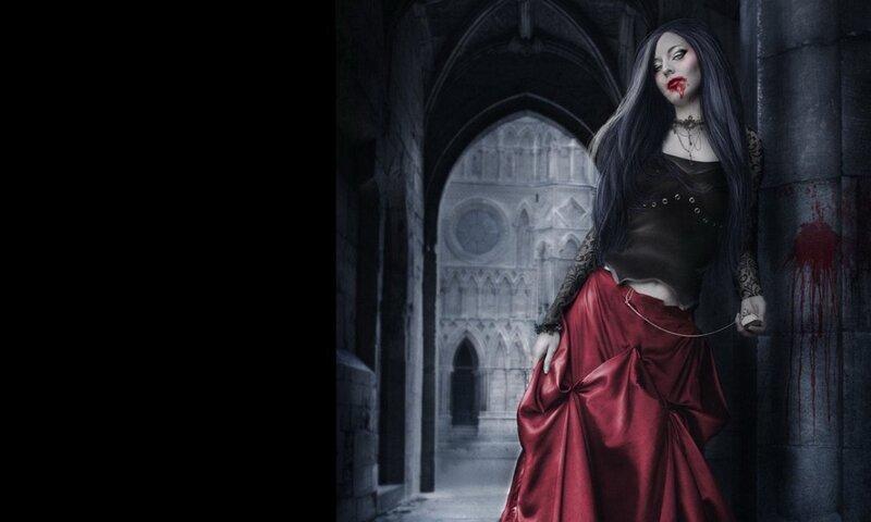 Woman in Red Dress — Dark, Night, Digital Art, Blood