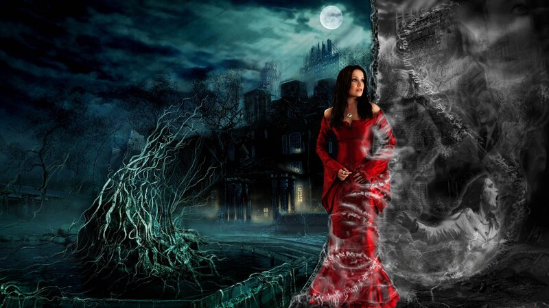 Woman in Red Dress — Dark, Night, Digital Art