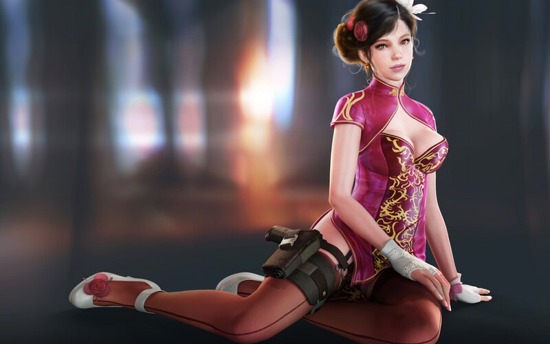 Woman in Red Dress — Dramatic, 3d Render, Gun