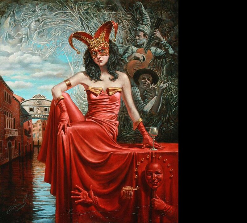 Woman in Red Dress — Dramatic, Afternoon, Painting
