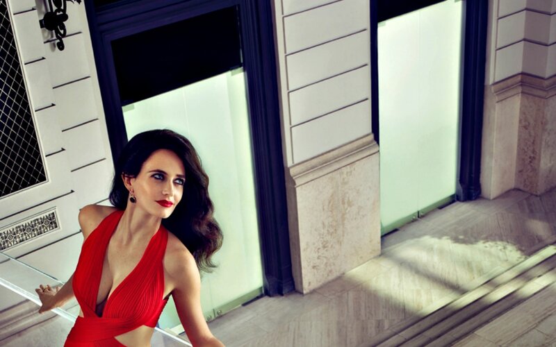 Woman in Red Dress — Dramatic, Afternoon, Photograph, Building