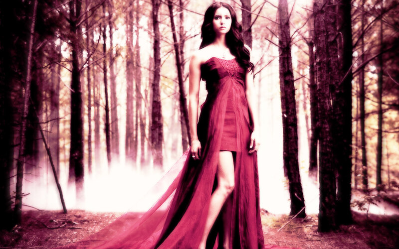 Woman in Red Dress — Dramatic, Afternoon, Photograph, Forest, Trees