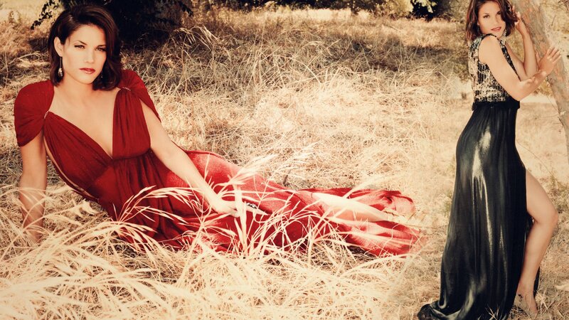 Woman in Red Dress — Dramatic, Afternoon, Photograph, Grass