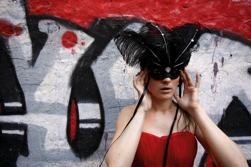 Woman in Red Dress — Dramatic, Afternoon, Photograph, Mask