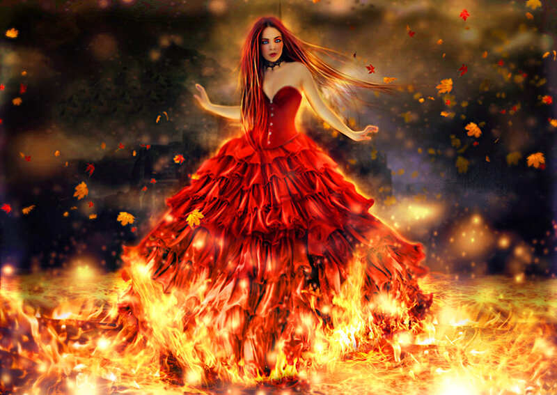 Woman in Red Dress — Dramatic, Autumn