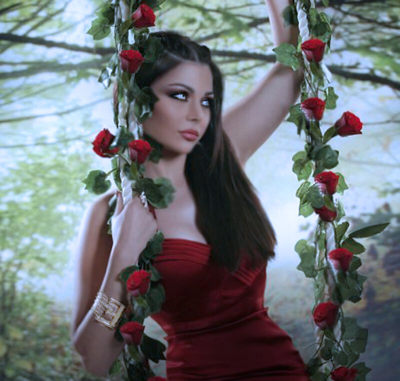 Woman in Red Dress — Dramatic, Day, Photograph