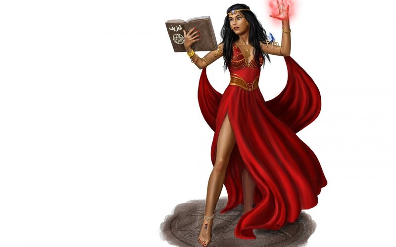 Woman in Red Dress — Dramatic, Digital Art, Book, Magic