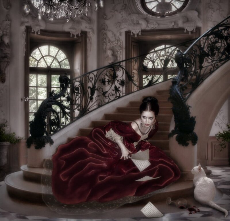 Woman in Red Dress — Dramatic, Digital Art, Cat