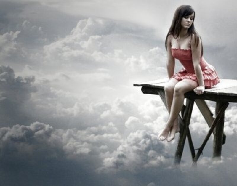 Woman in Red Dress — Dramatic, Digital Art, Clouds, Platform