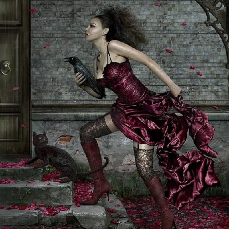Woman in Red Dress — Dramatic, Digital Art, Crow