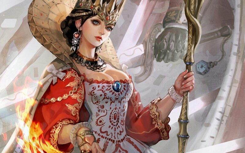 Woman in Red Dress — Dramatic, Digital Art, Crown
