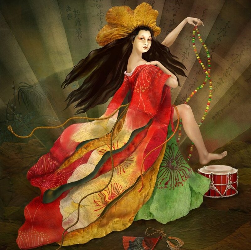 Woman in Red Dress — Dramatic, Digital Art, Drum