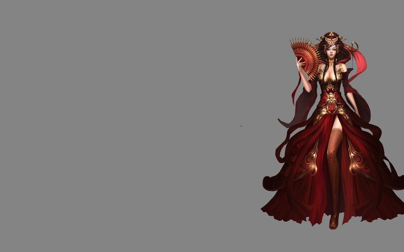 Woman in Red Dress — Dramatic, Digital Art, Fan, Crown