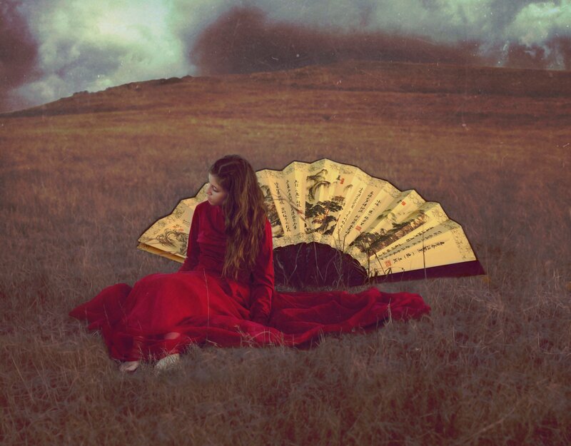 Woman in Red Dress — Dramatic, Digital Art, Fan, Field