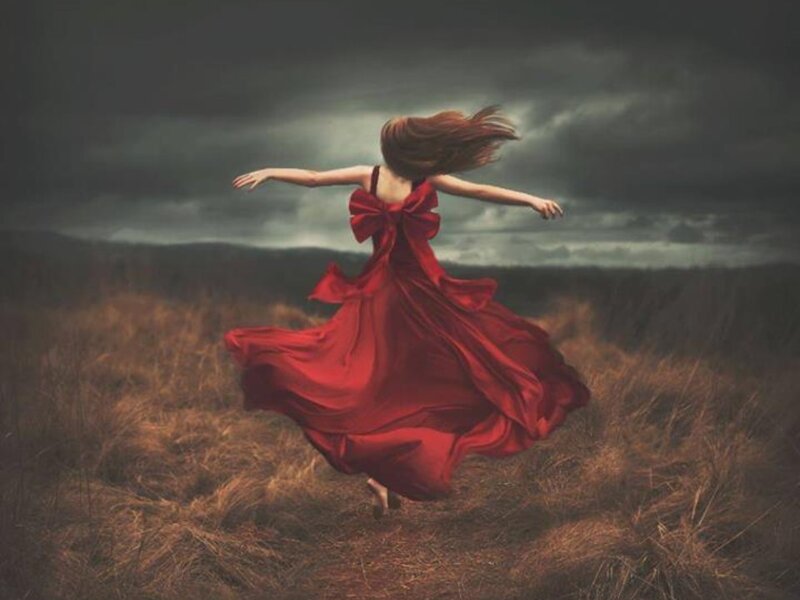 Woman in Red Dress — Dramatic, Digital Art, Field