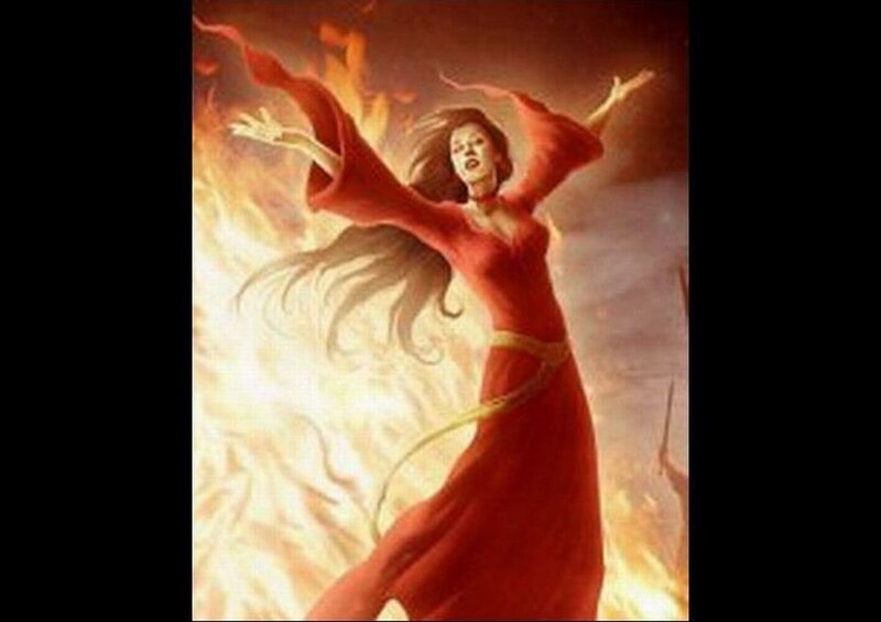 Woman in Red Dress — Dramatic, Digital Art, Fire, Flames