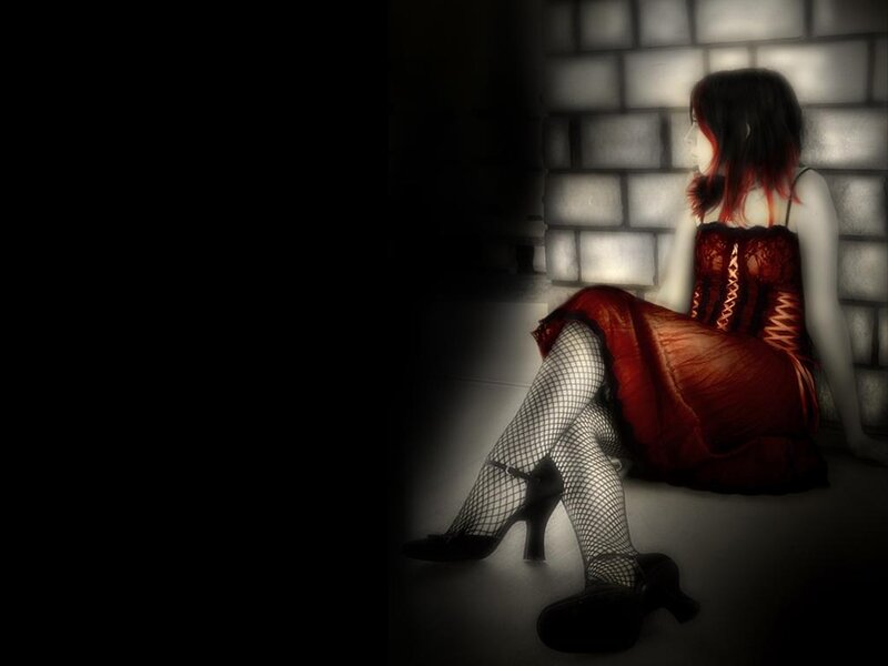 Woman in Red Dress — Dramatic, Digital Art, Fishnet Stockings