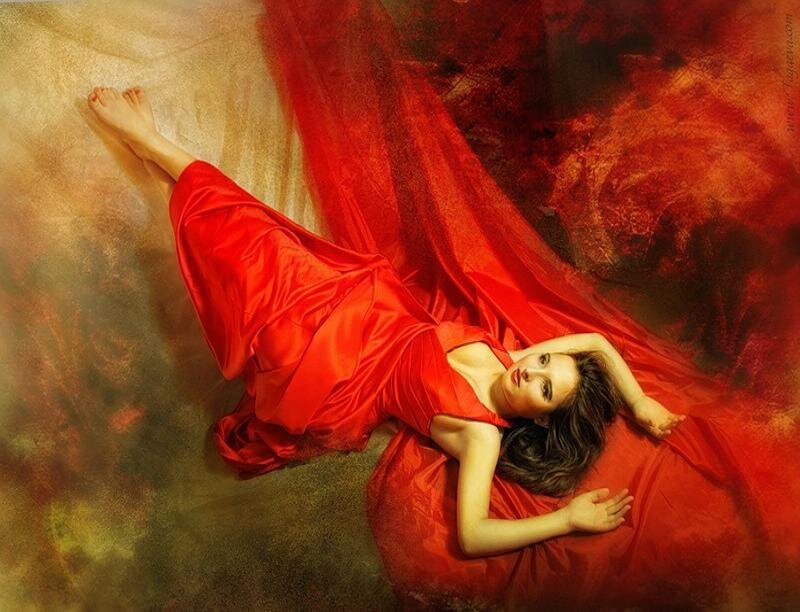 Woman in Red Dress — Dramatic, Digital Art, Floor