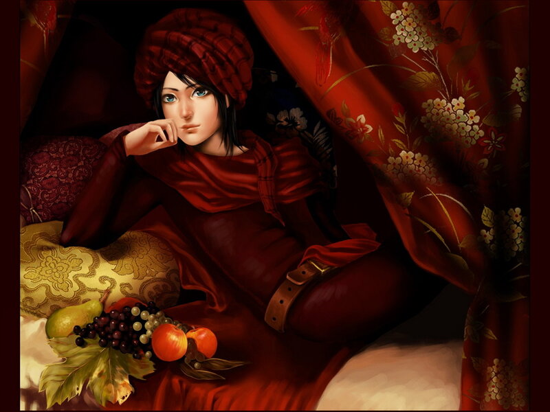 Woman in Red Dress — Dramatic, Digital Art, Fruit