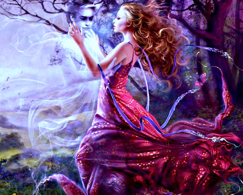 Woman in Red Dress — Dramatic, Digital Art, Ghost
