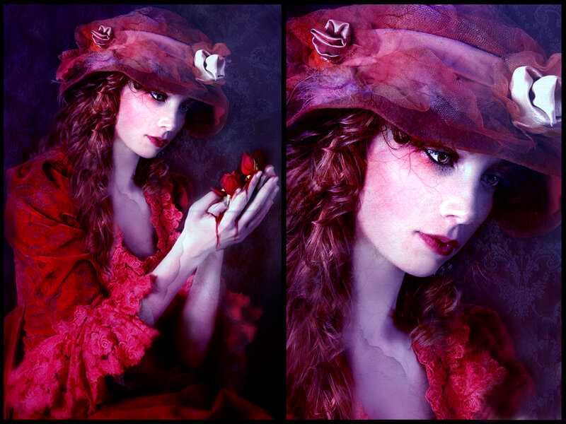 Woman in Red Dress — Dramatic, Digital Art, Hat