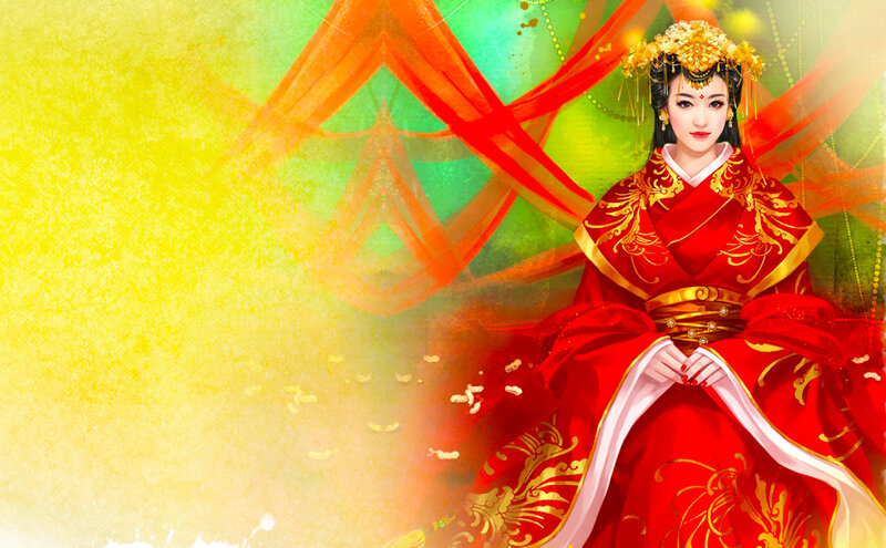 Woman in Red Dress — Dramatic, Digital Art, Headdress