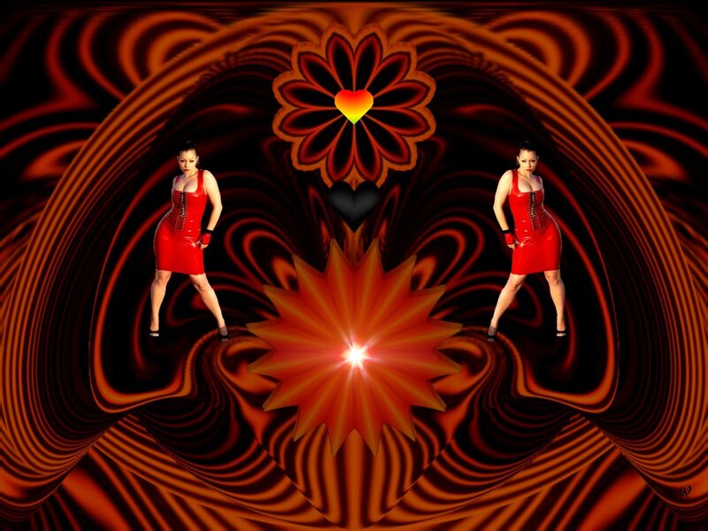 Woman in Red Dress — Dramatic, Digital Art, Heart, Flower