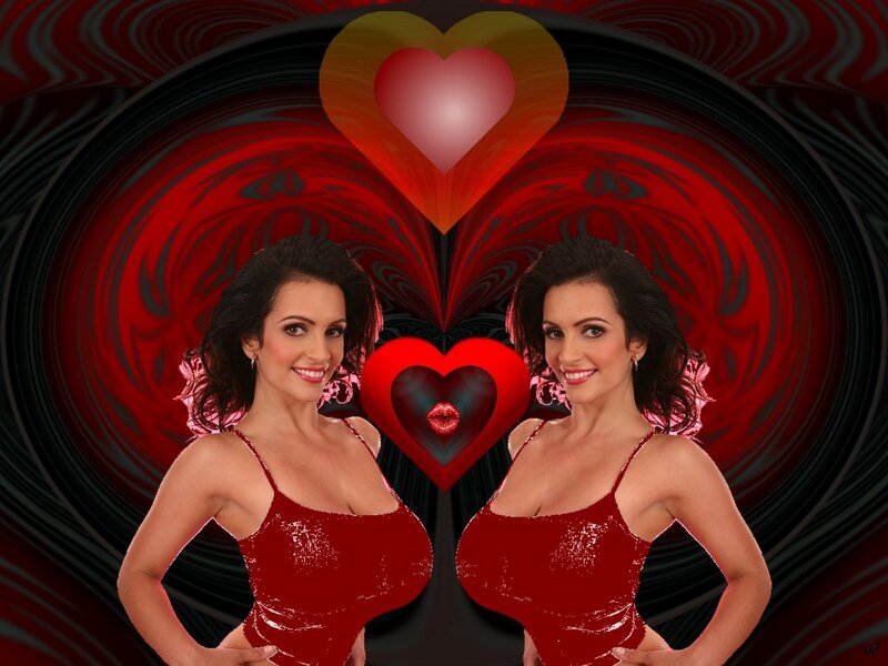 Woman in Red Dress — Dramatic, Digital Art, Heart, Red Background