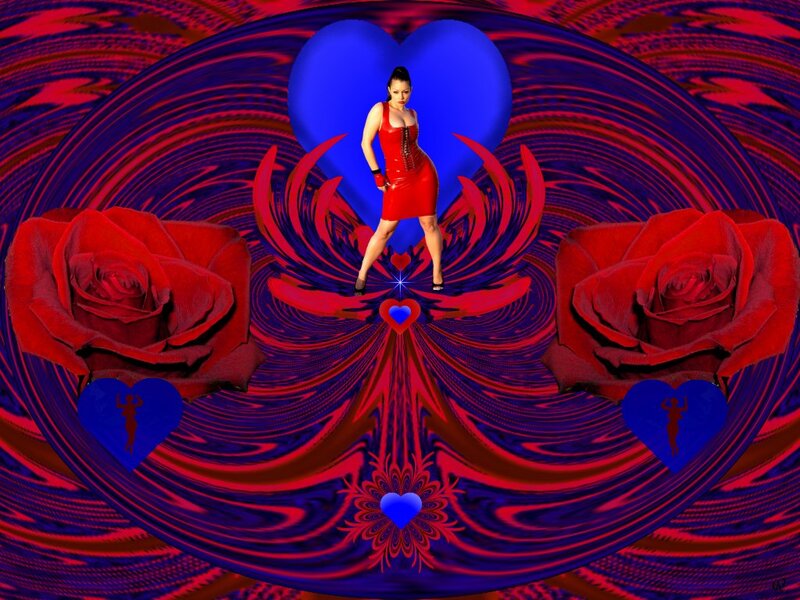 Woman in Red Dress — Dramatic, Digital Art, Heart, Rose