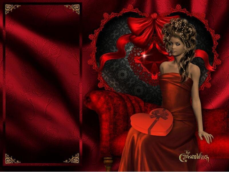 Woman in Red Dress — Dramatic, Digital Art, Heart-shaped Box