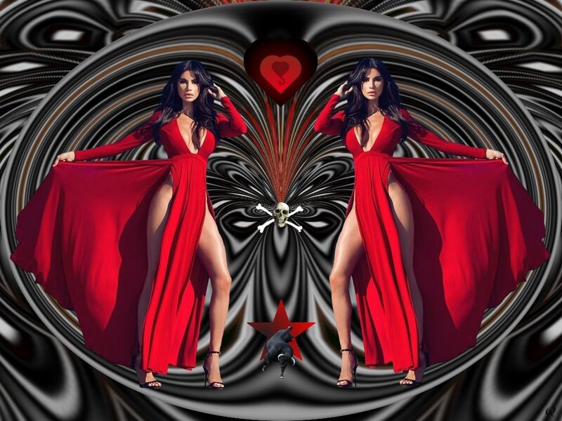 Woman in Red Dress — Dramatic, Digital Art, Heart Symbol