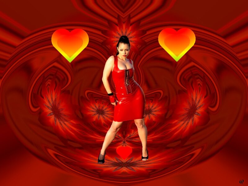 Woman in Red Dress — Dramatic, Digital Art, Hearts, Corset