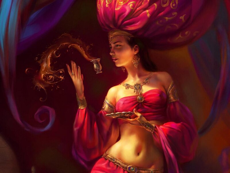 Woman in Red Dress — Dramatic, Digital Art, Jewelry