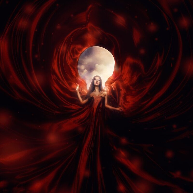 Woman in Red Dress — Dramatic, Digital Art, Light