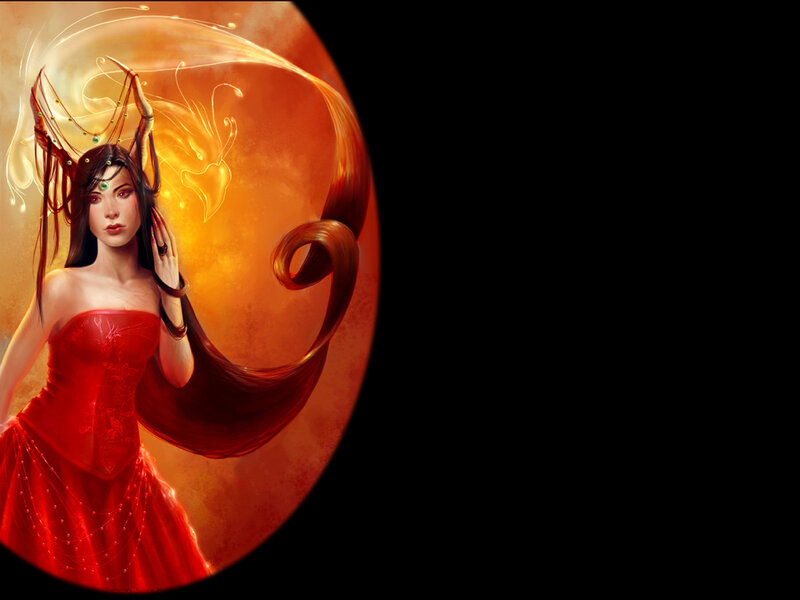 Woman in Red Dress — Dramatic, Digital Art, Long Hair
