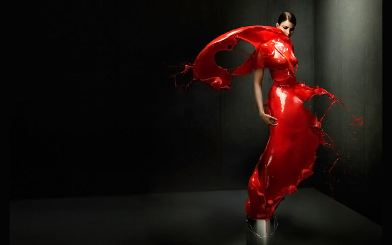 Woman in Red Dress — Dramatic, Digital Art, Paint