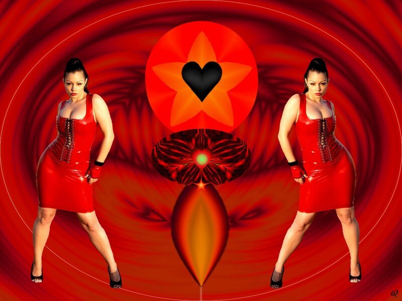 Woman in Red Dress — Dramatic, Digital Art, Red Background
