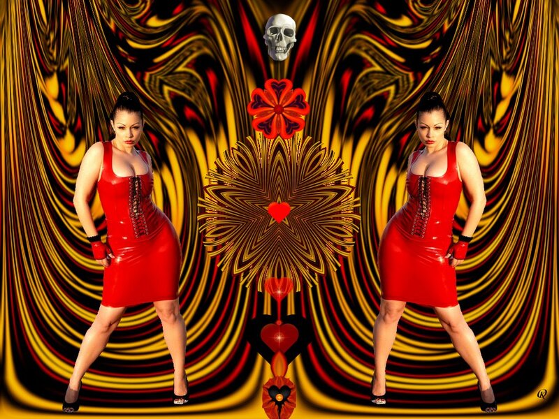 Woman in Red Dress — Dramatic, Digital Art, Skull