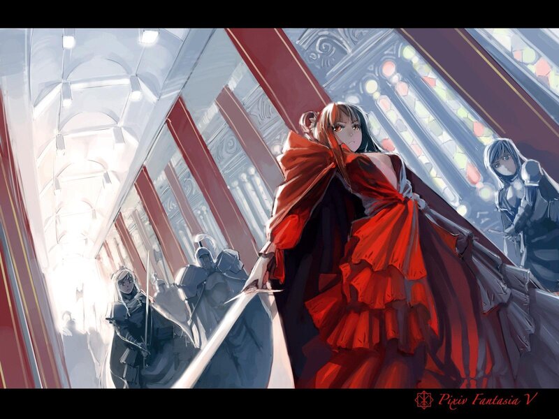 Woman in Red Dress — Dramatic, Digital Art, Soldiers