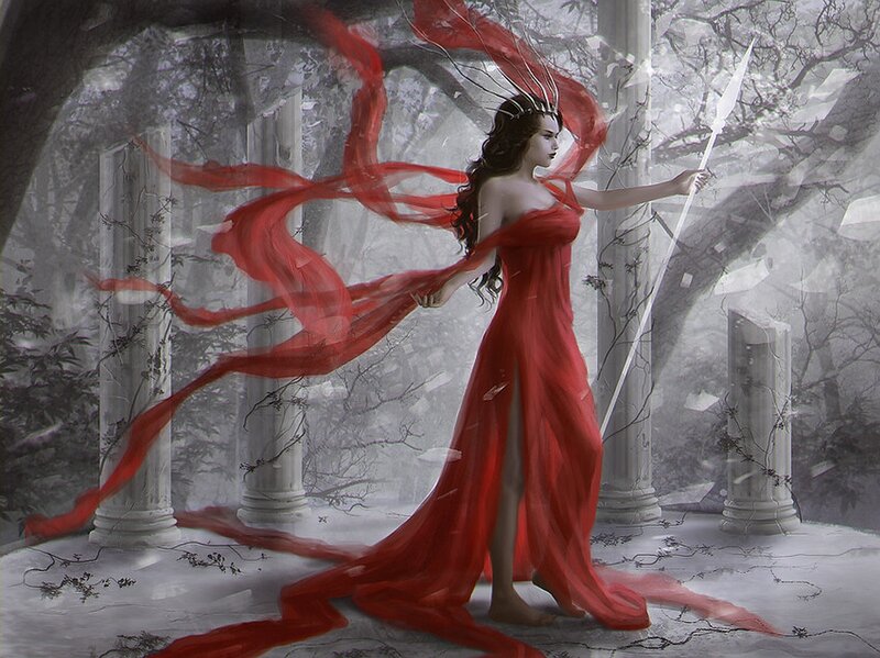 Woman in Red Dress — Dramatic, Digital Art, Spear