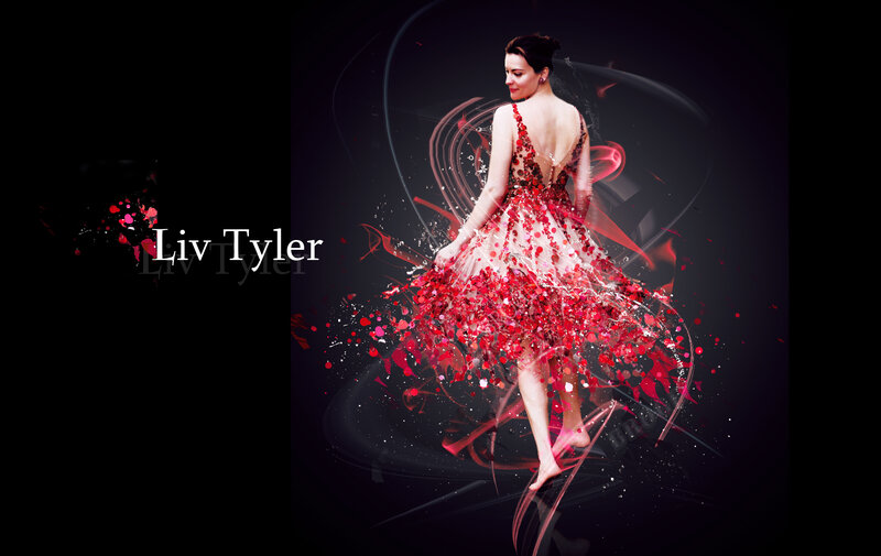 Woman in Red Dress — Dramatic, Digital Art, Splashes