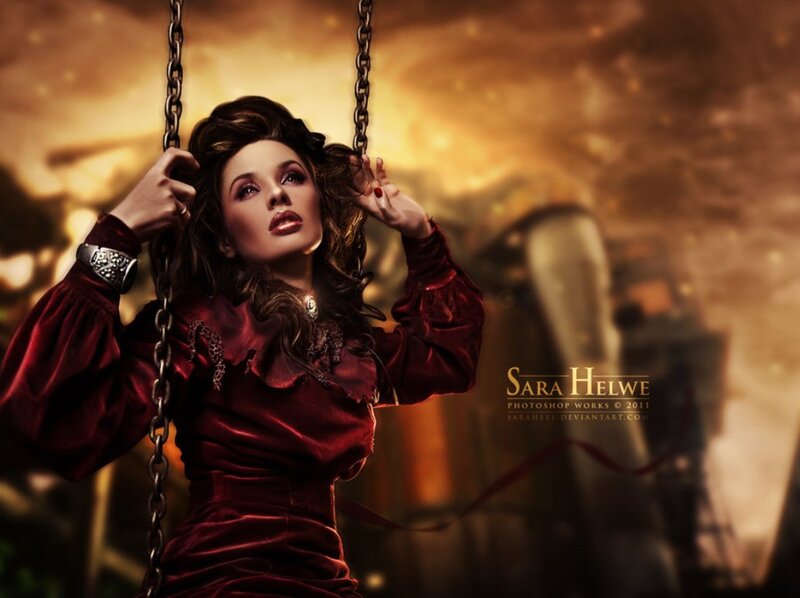 Woman in Red Dress — Dramatic, Digital Art, Swing