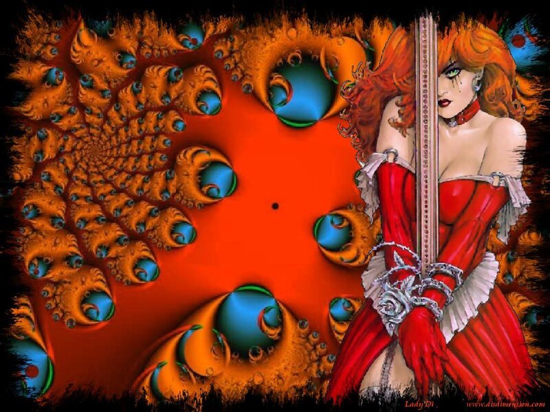 Woman in Red Dress — Dramatic, Digital Art, Sword